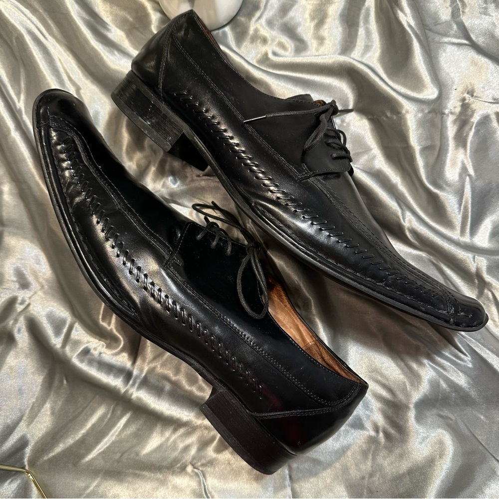 🌹VINTAGE GIORGIO BRUTINI • Blocked Black Men's Leather Dress Shoes •